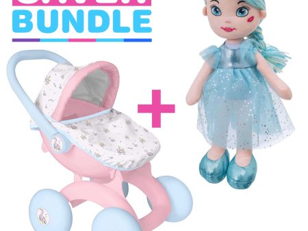 BabyBoo My First 4-IN-1 Dolls Pram + Rosie Rag Doll - Blue Bundle For Cheap