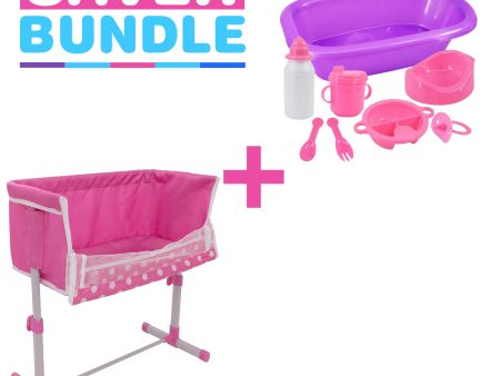 8 Piece Baby Doll Bath Set + Dolly Tots Beside Me Dolly Cot Bundle Sale