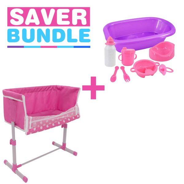 8 Piece Baby Doll Bath Set + Dolly Tots Beside Me Dolly Cot Bundle Sale