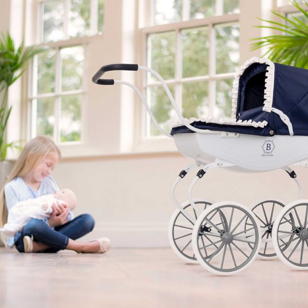 Bella Rosa Windsor Dolls Carriage Pram - Navy & White Online Sale