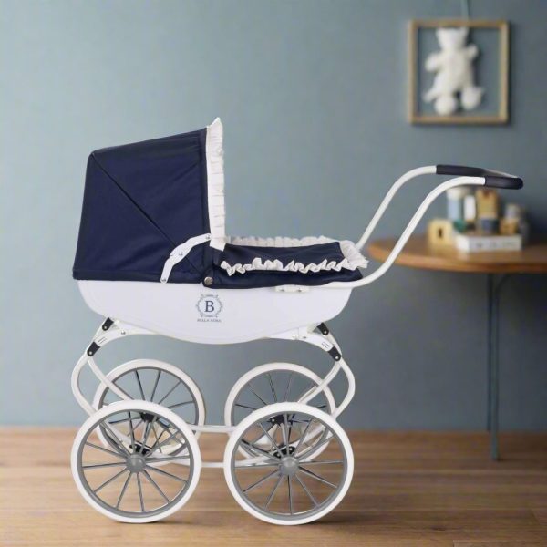 Bella Rosa Windsor Dolls Carriage Pram - Navy & White Online Sale