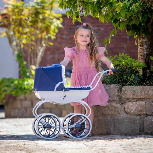 Bella Rosa Windsor Dolls Carriage Pram - Navy & White Online Sale