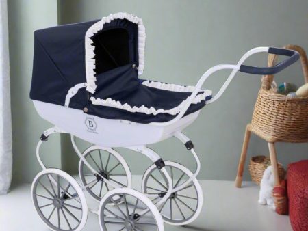 Bella Rosa Windsor Dolls Carriage Pram - Navy & White Online Sale