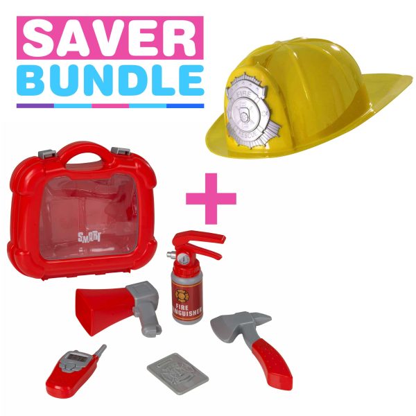 Yellow Fancy Dress Fireman Hat + Smart Fire and Rescue Playset Case Bundle Online Hot Sale